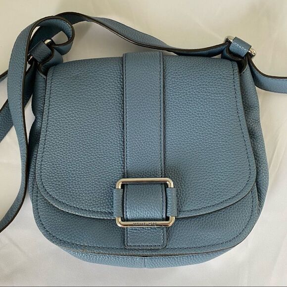Michael Michael Kors Maxine Large Saddle Bag Leather Denim - Picture 1 of 9